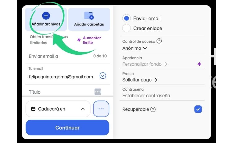 Agregar archivos WeTransfer