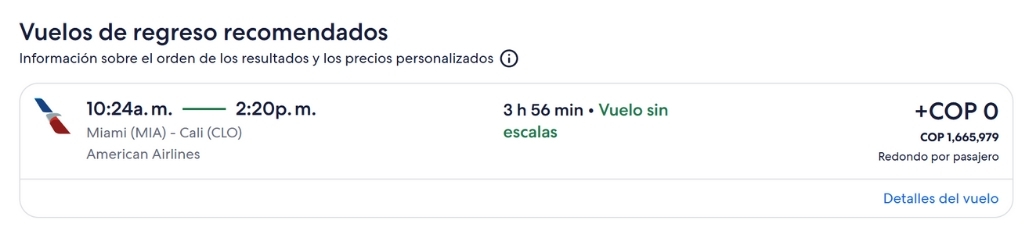 Vuelos de regreso desde Miami hacia Cali en Expedia