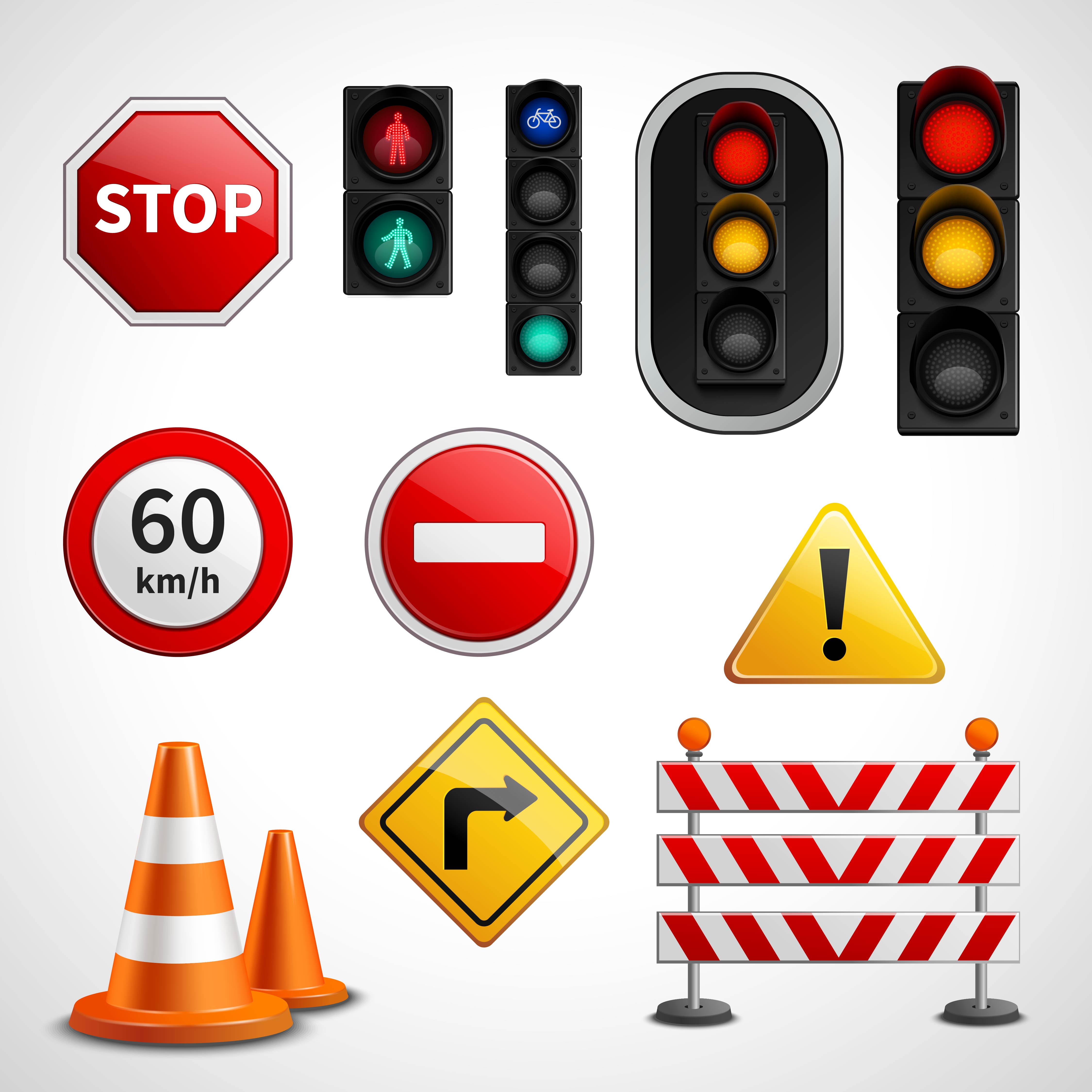 4. Pictograms of lights and traffic signs.