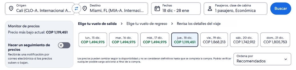 Precios Cali a Miami baratos