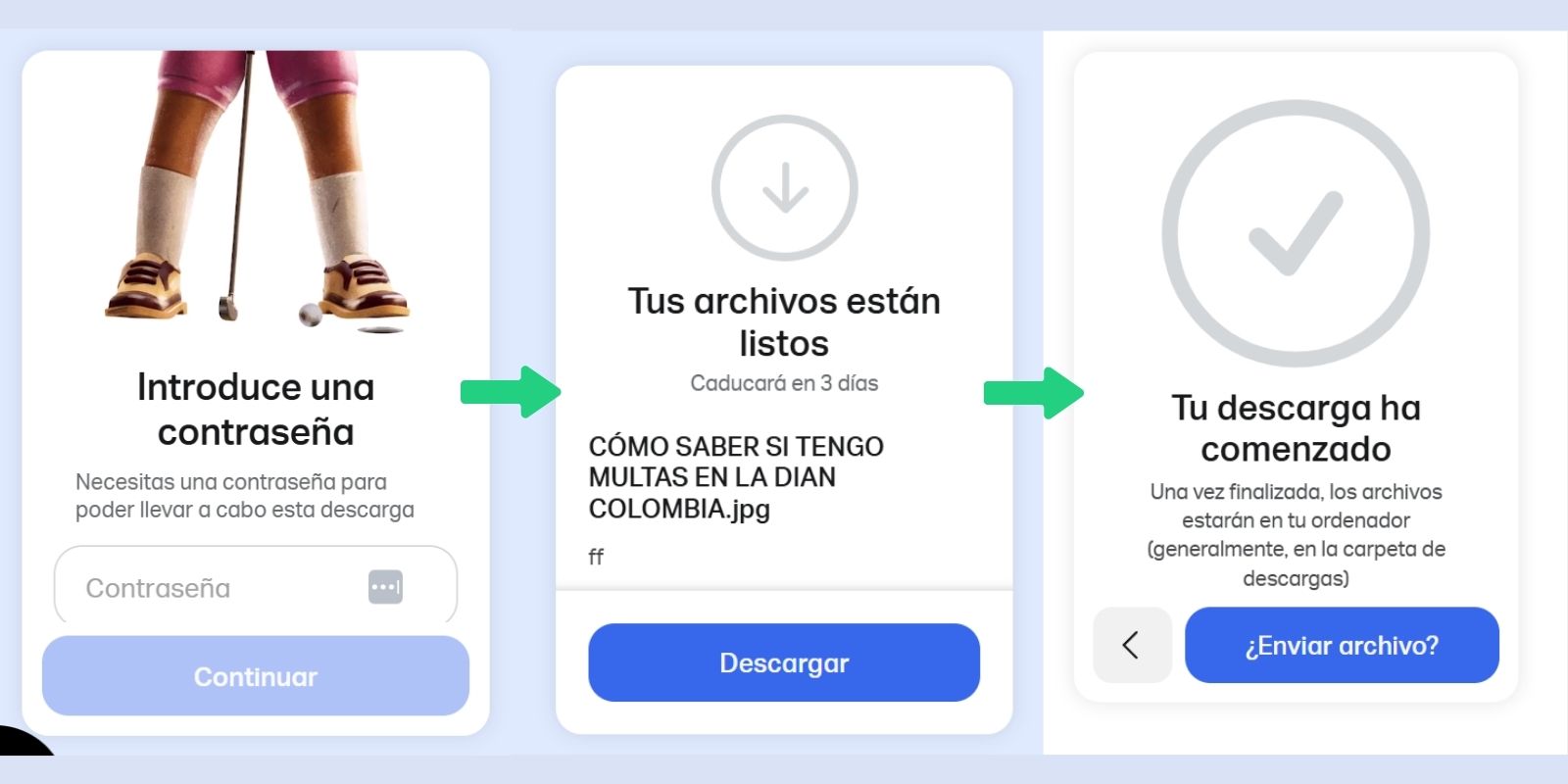 Vista de quien recibe archivos a través de WeTransfer