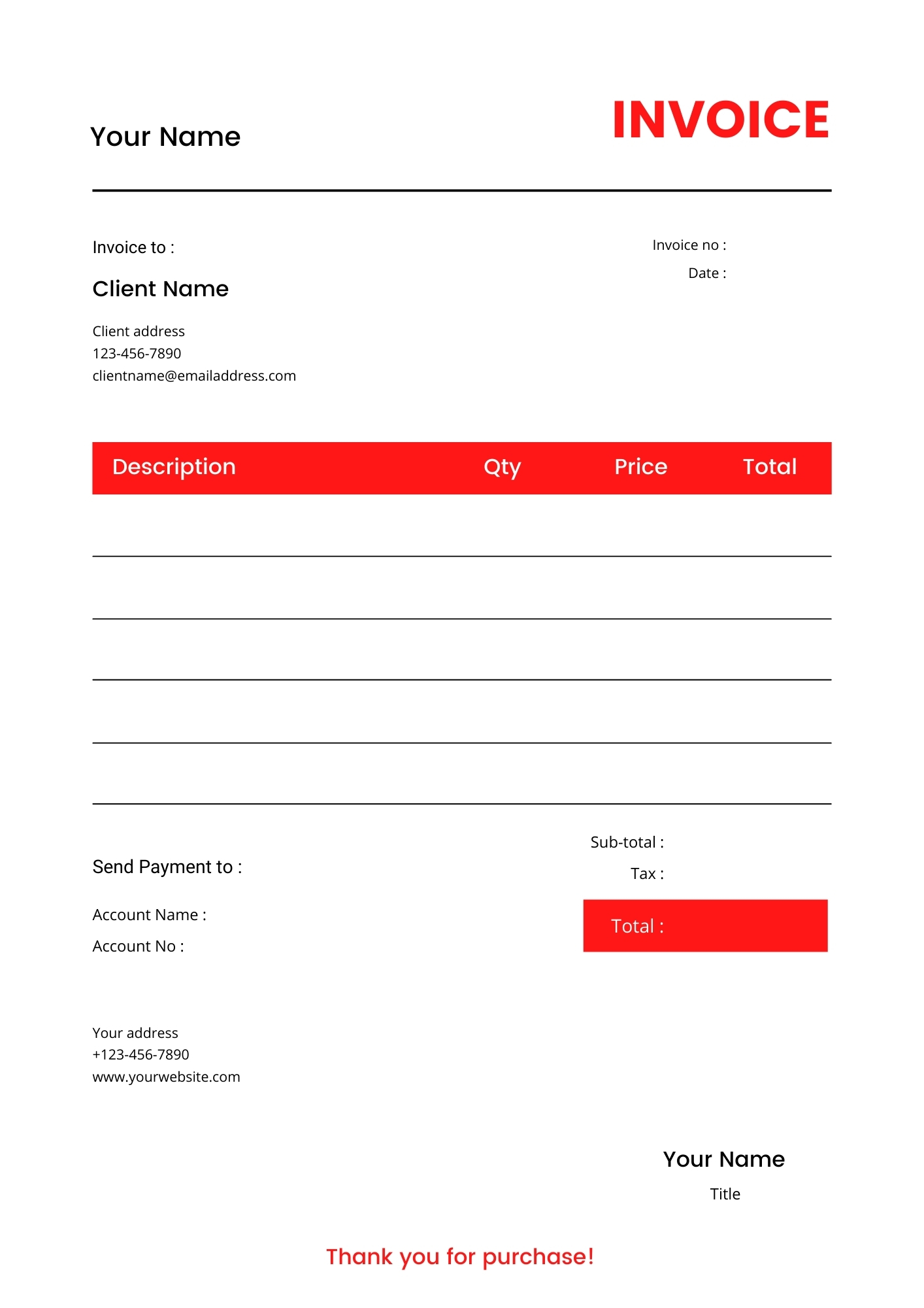 Commercial invoice template for freelancers