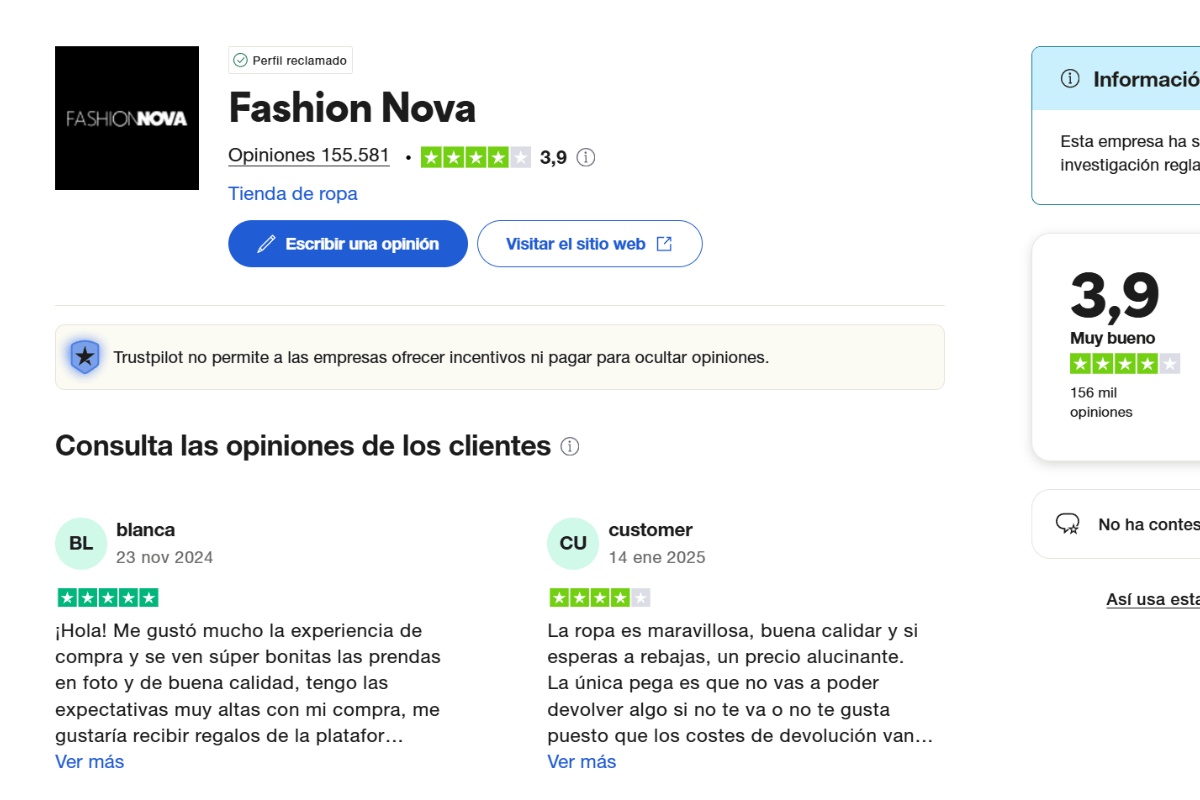 Trustpilot Fashion Nova