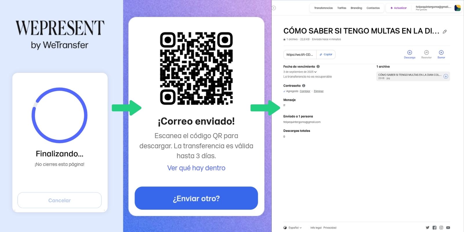 Correo enviado WeTransfer