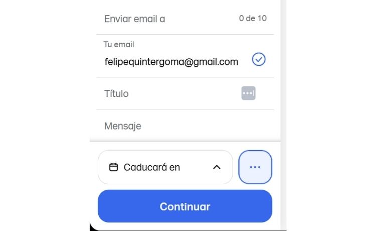 Rellenar datos WeTransfer