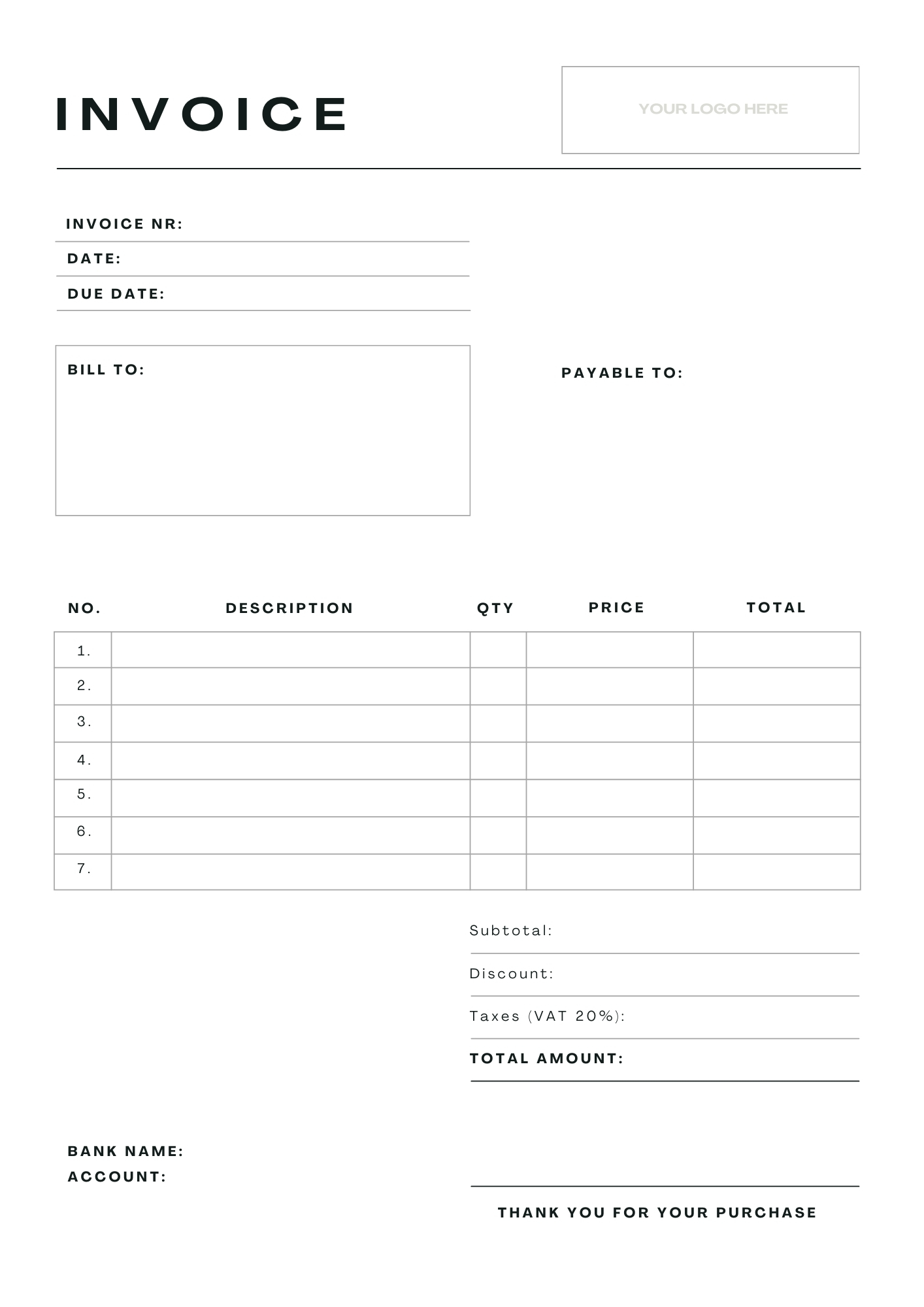 Simple freelance invoice template