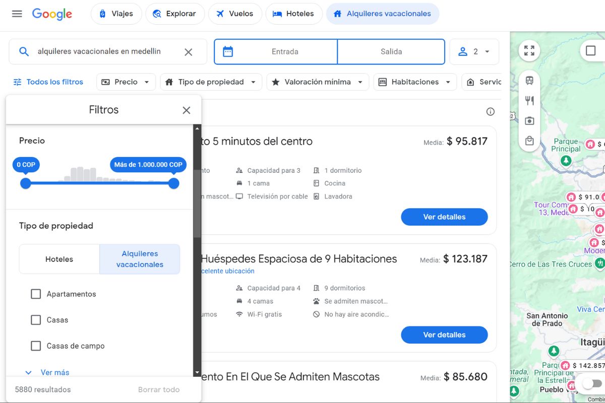 FILTROS HOSPEDAJE GOOGLE TRAVEL