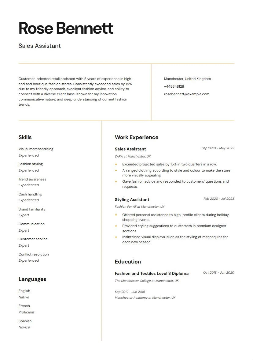 fashion retail cv