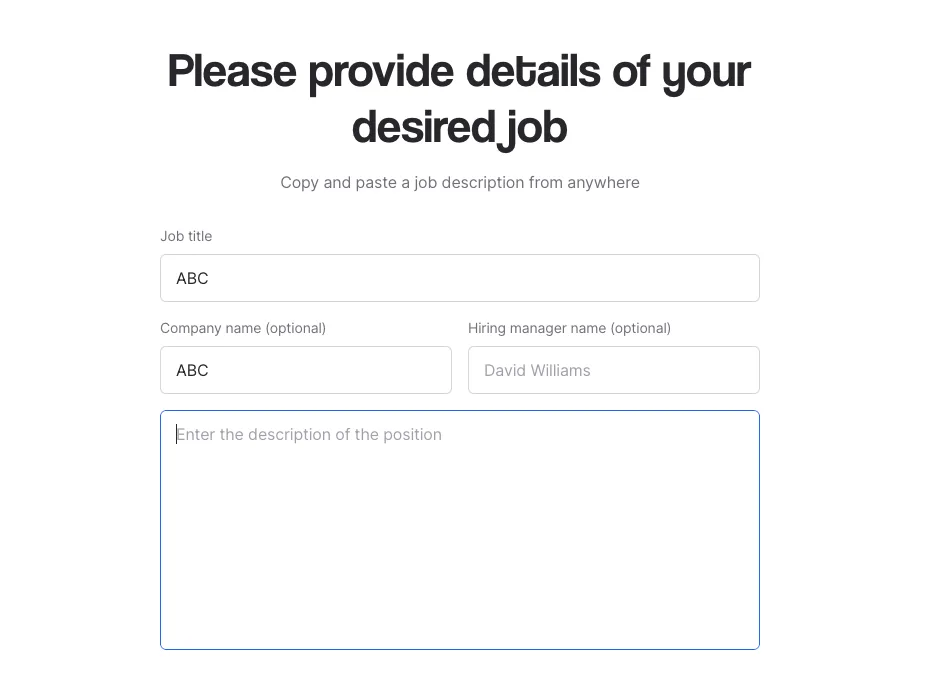 Provide details of your desired job