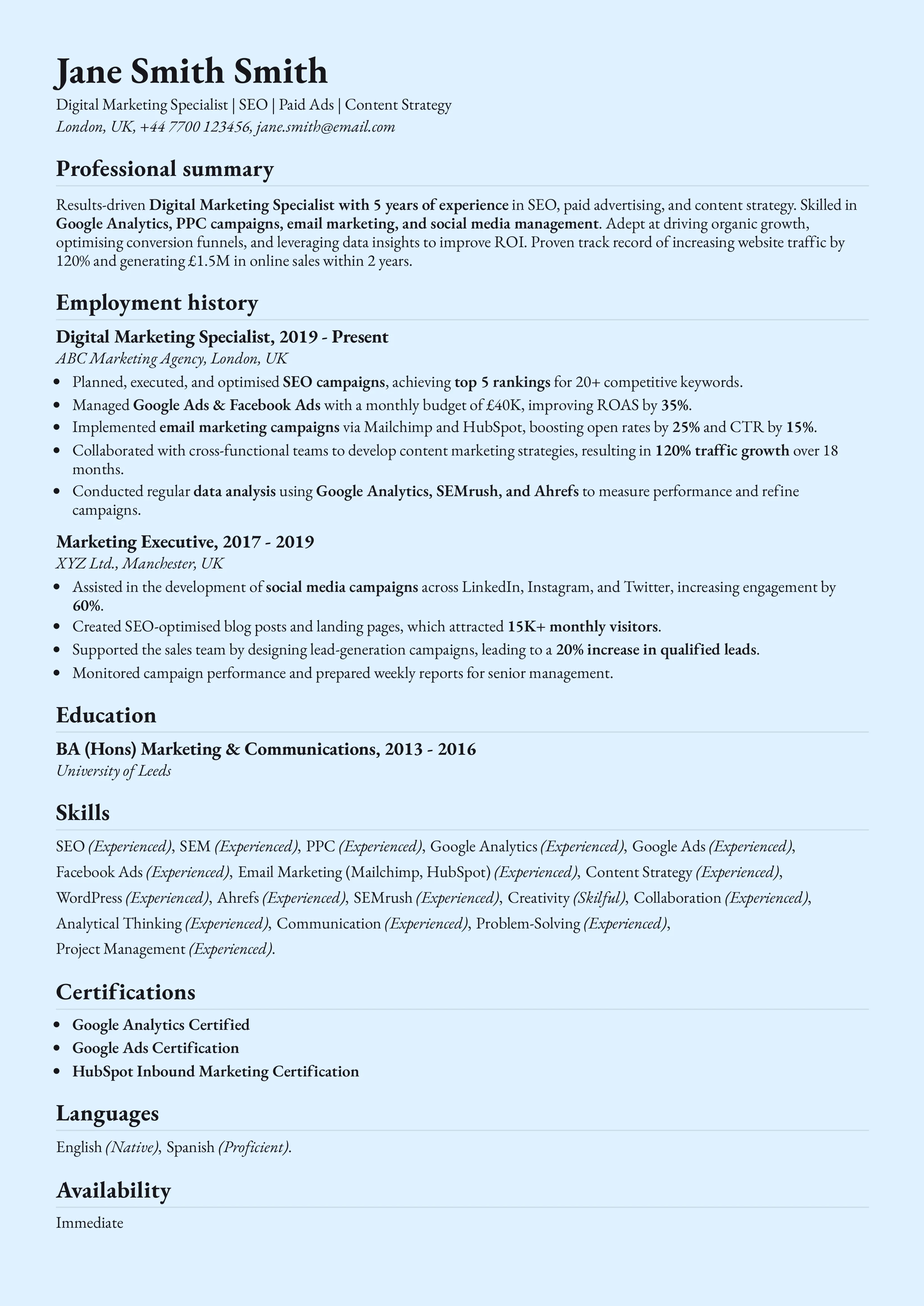 ATS CV Example