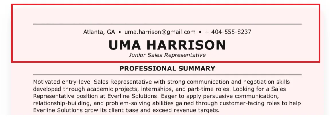 contact information on resume