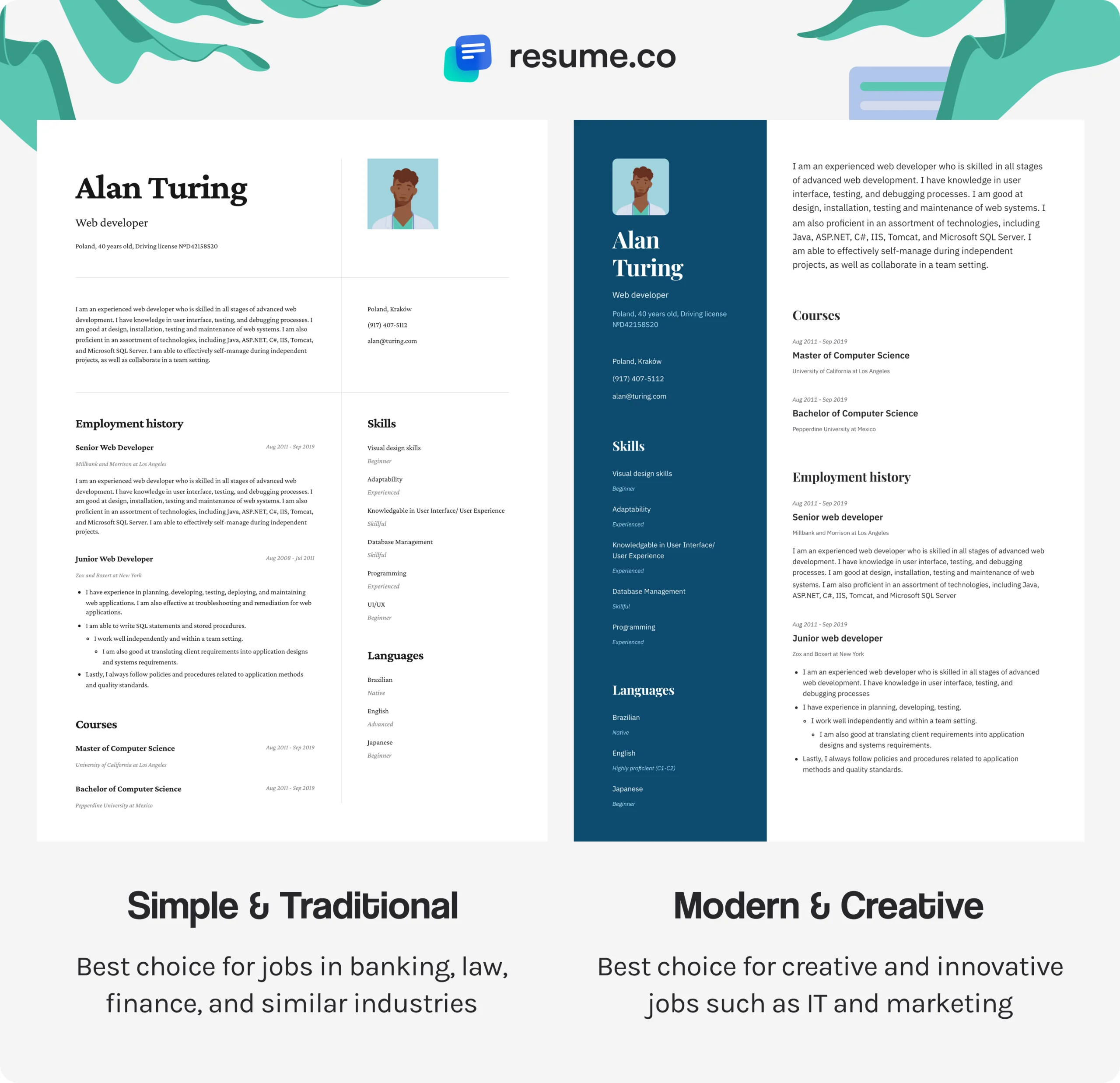 Resume templates - Simple & Traditional vs Modern & Creative