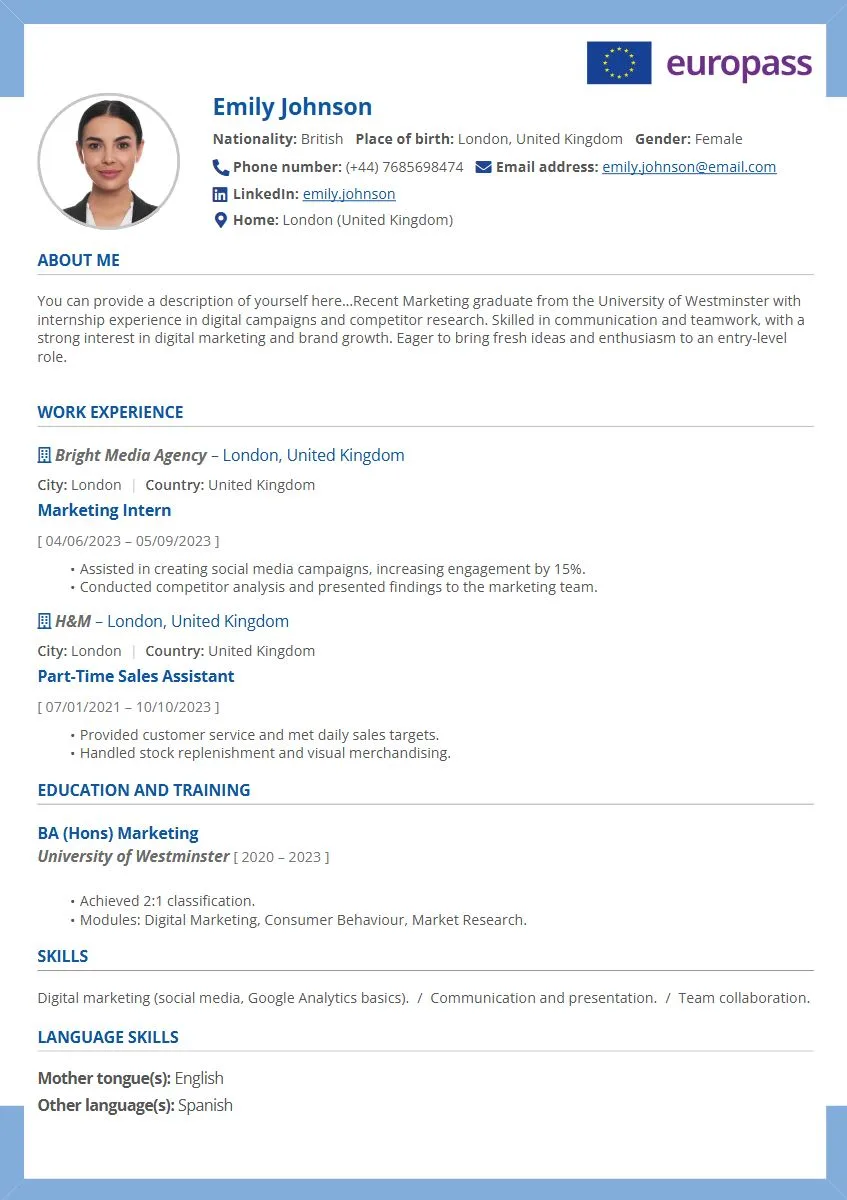 Entry-Level Graduate Europass CV (Marketing Graduate) (1)
