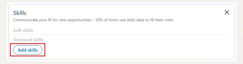 Skills section on linkedin