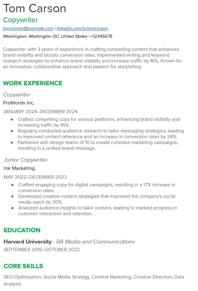 resume with contact information