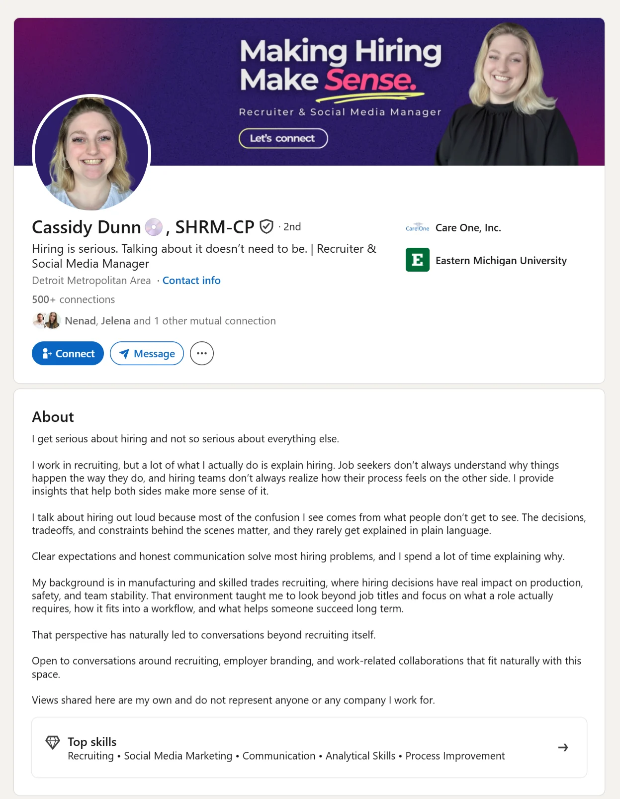 linkedin about section