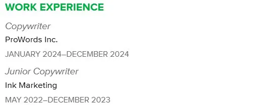 work experience section bad example