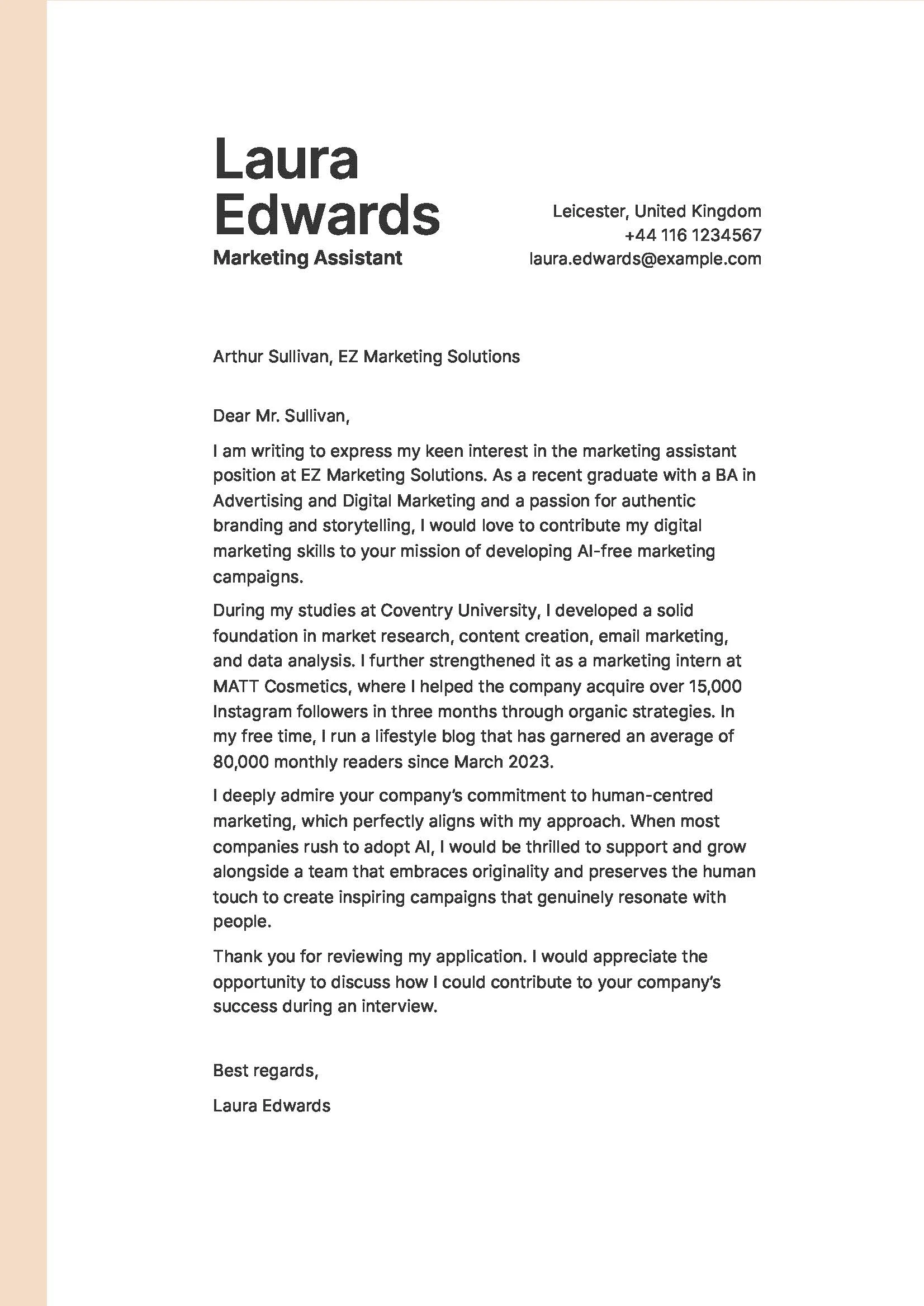 Entry-Level Position Cover Letter Example