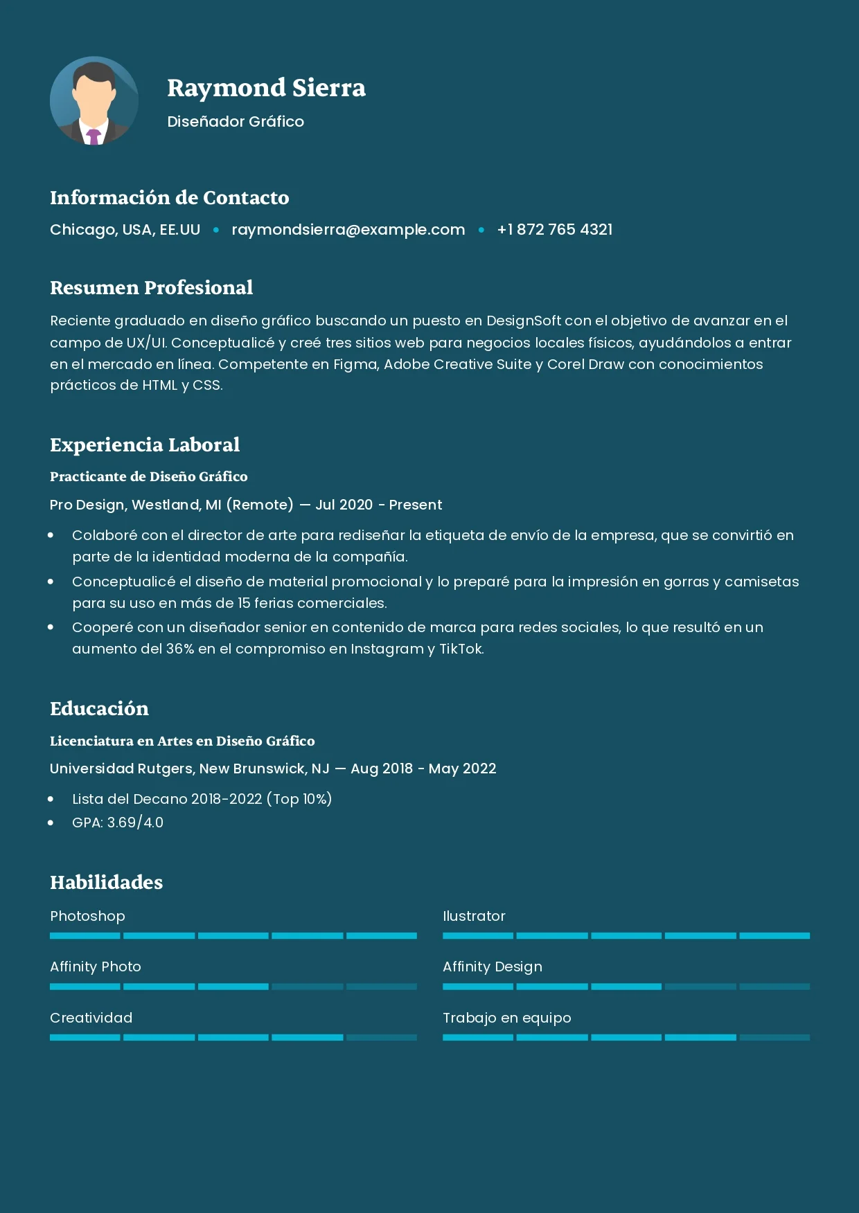 Ejemplo de Currículum para Diseñador Gráfico que Gana Empleos