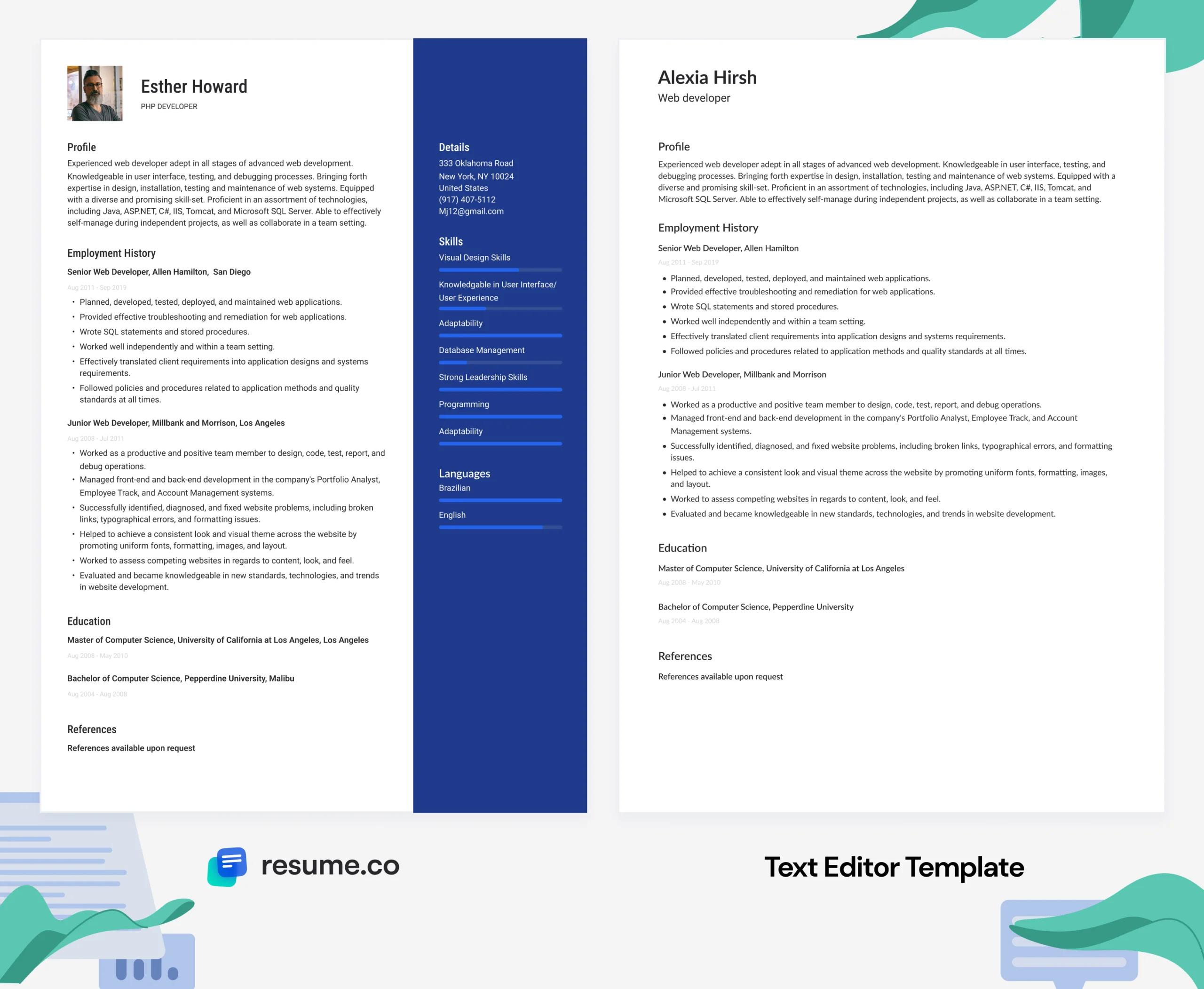 A resume from resume.co vs a text editor