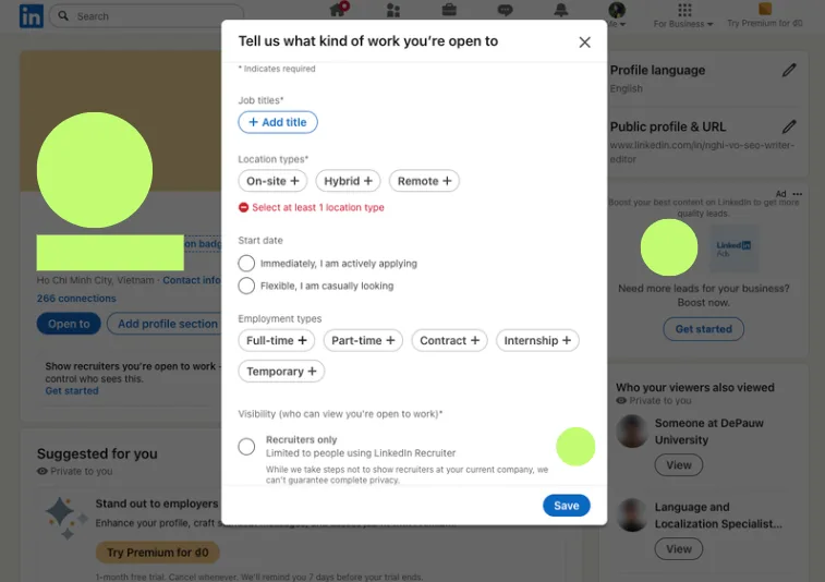 how to enable open to work on linkedin