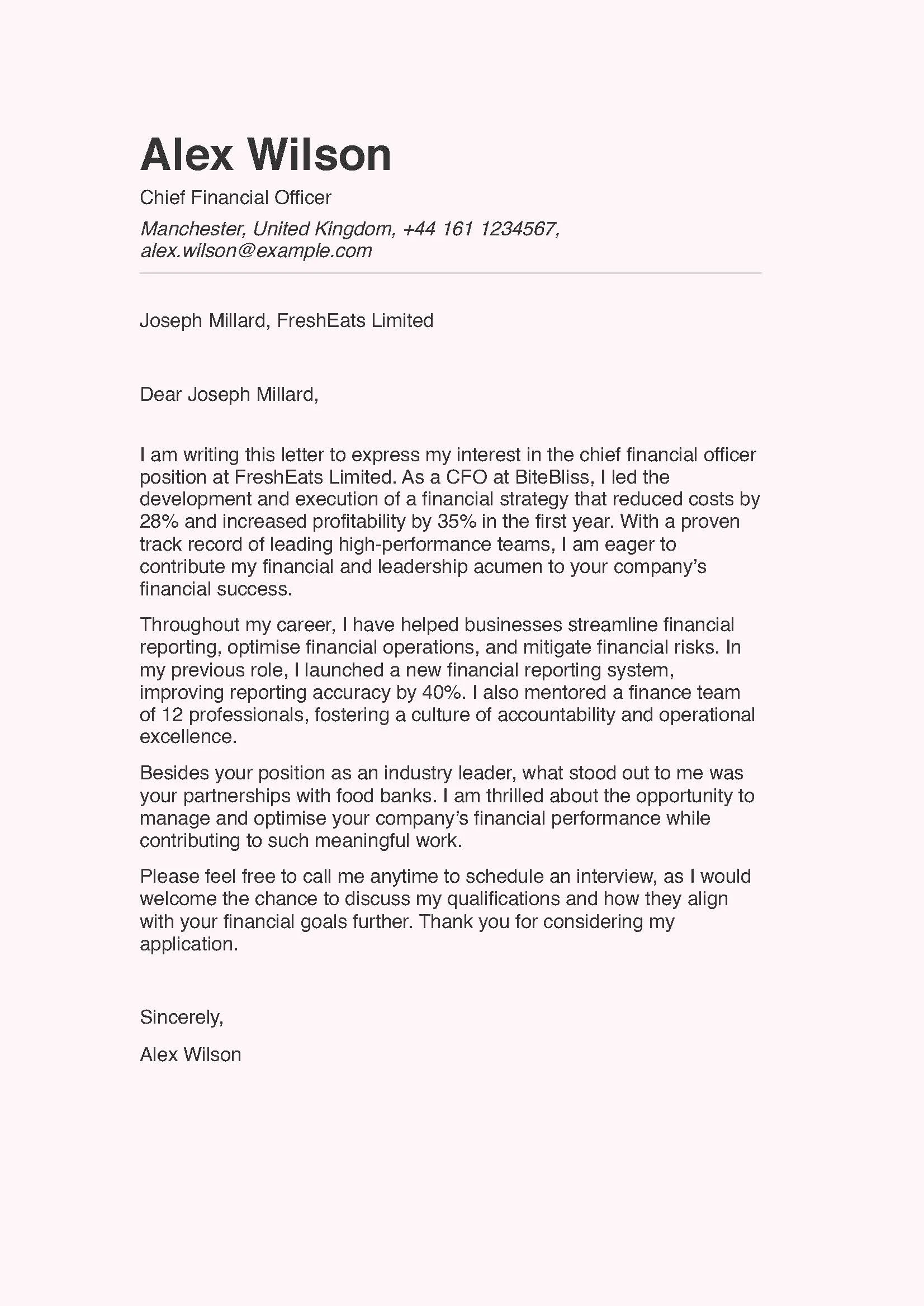 Senior Position Cover Letter Example