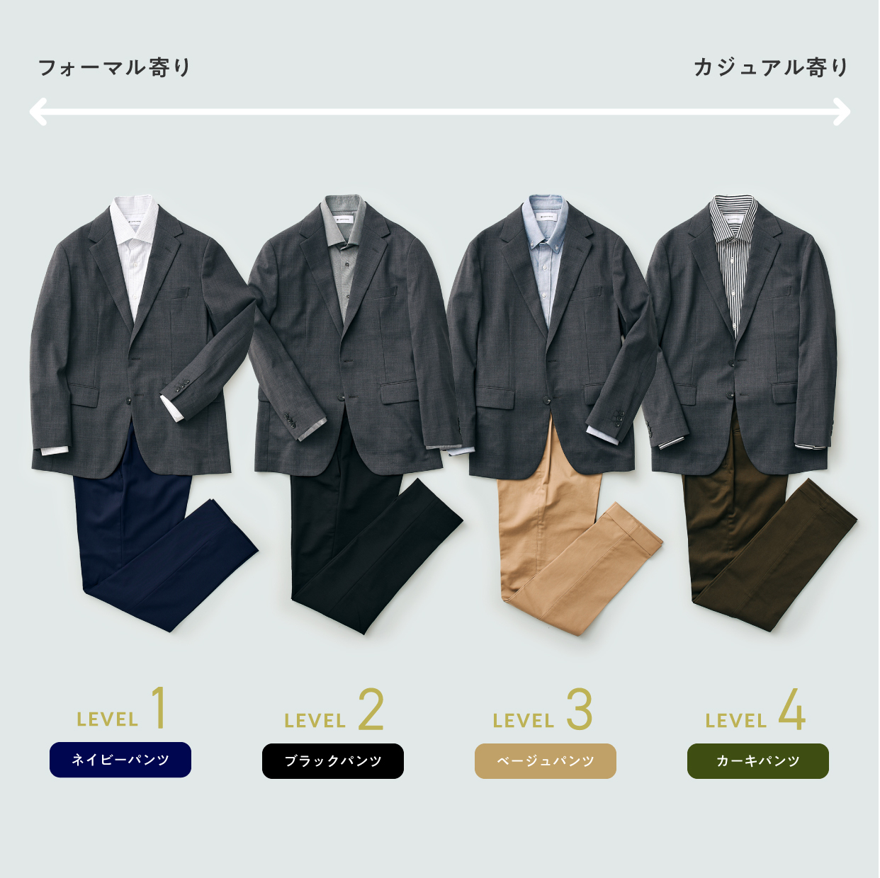 グレー ジャケット ネイビー パンツ