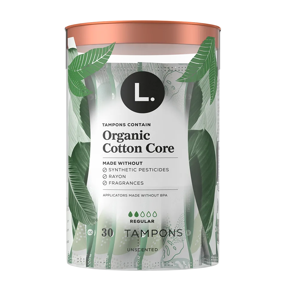 Organic regular tampons with a 100% cotton core