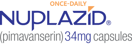 NUPLAZID® (pimavanserin) logo - once daily - 34 mg capsules