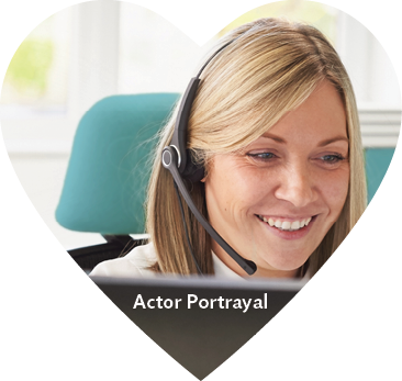 Actor portrayal of a smiling Acadia Connect care coordinator in heart shape