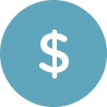 El icono de una señal de dólar blanca dentro del círculo azul refleja los servicios de “Asistencia Financiera” de Acadia Connect®