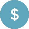 White dollar sign inside blue circle icon reflects Acadia Connect® “Financial Assistance” services