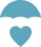 El paraguas azul encima de un icono de corazón azul refleja el apoyo de Acadia Connect® “Seguro”