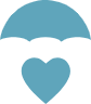 Blue umbrella above a blue heart icon reflects Acadia Connect® “Insurance” support