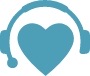 Blue heart with headphones reflects Care Coordinators available for chat support, and the Acadia Connect® promise: be there