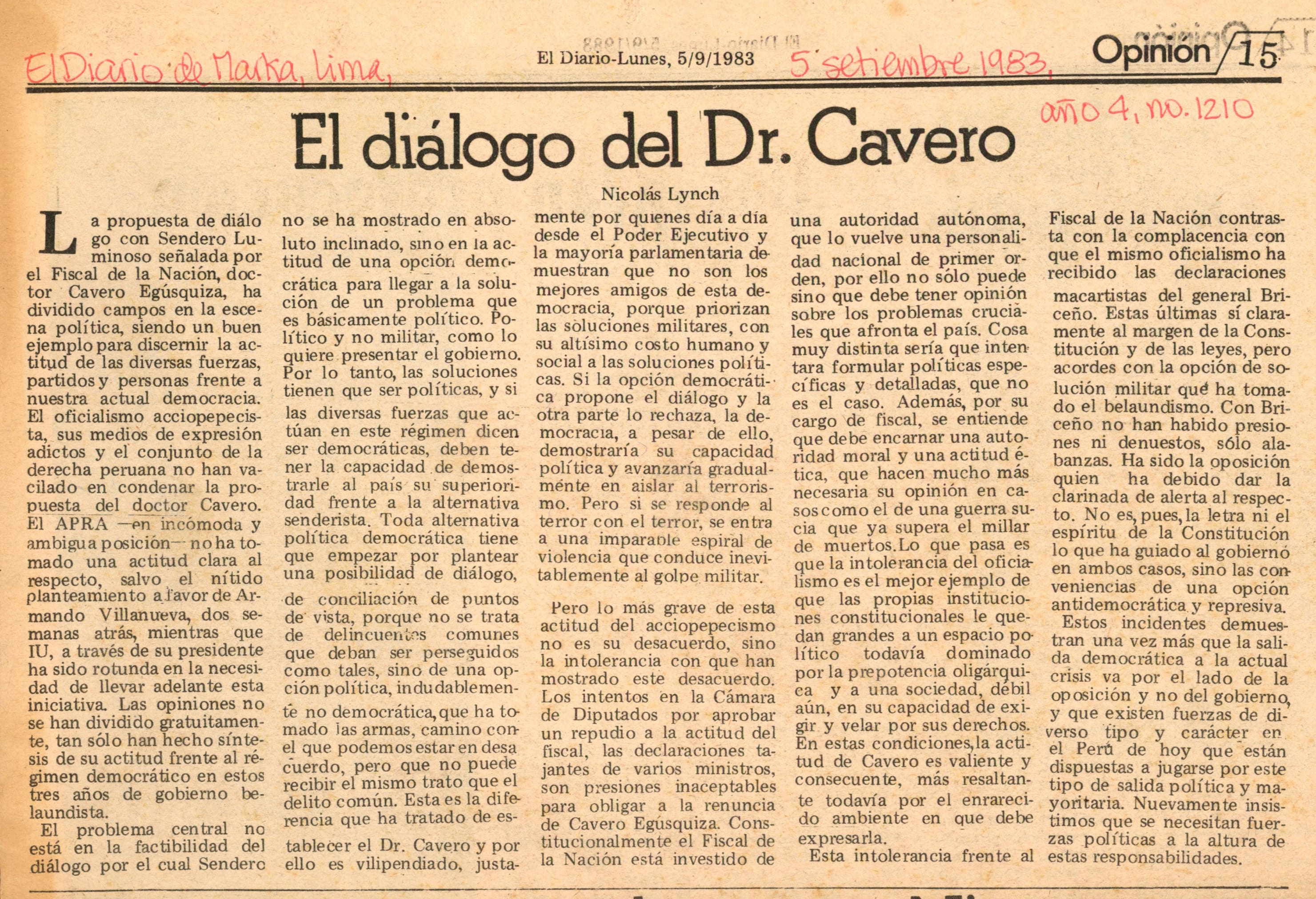 El diálogo del Dr. Cavero