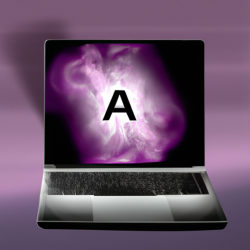 A digital art of a laptop with a creative AI symbol on the screen, symbolizing AI-powered blog generation.
