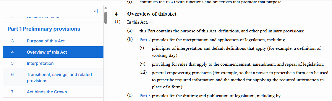 section 4 of an Act identified in the contents pane and shown in the reading pane