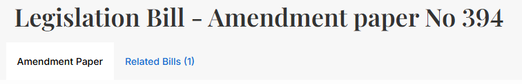 The tabs for Amendment Paper no. 394, labelled Amendment Paper (selected), Related Bills