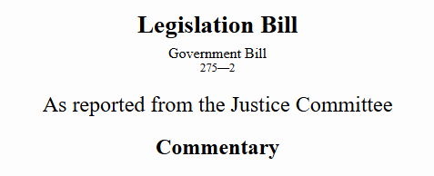 Sample of the title and version number of the Select Committee stage for a New Zealand Bill - Legislation Bill