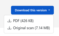 A screenshot showing options for downloading as-enacted legislation, as a PDF or as an original scan.