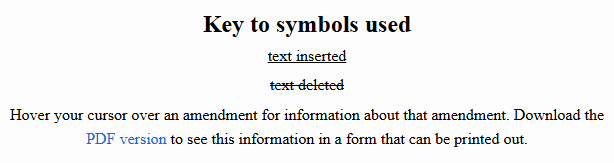 A sample of the key to symbols used to show amendments in a New Zealand Bill.