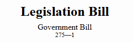 Sample of the title and version number of the introduction stage for a New Zealand Bill - Legislation Bill