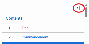 identifying the arrow at top right of the contents pane used to hide the contents pane