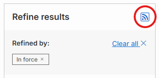 The refine results panel with the web feeds symbol on the right