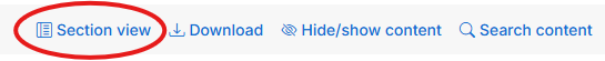 legislation header toolbar showing section view
