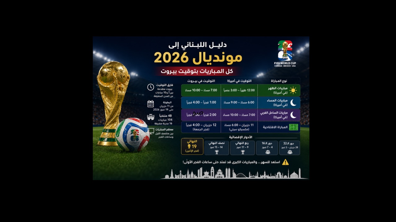 دليل اللبناني إلى مونديال 2026: متى تسهر؟ وما هي المباريات التي لا تُفوّت بتوقيت بيروت؟
