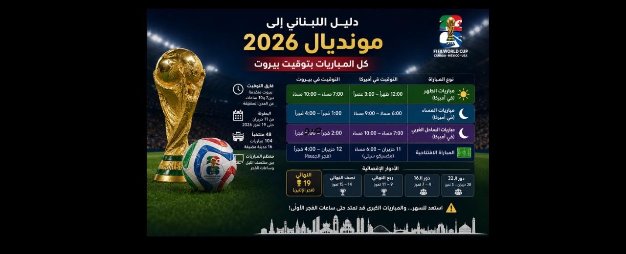 دليل اللبناني إلى مونديال 2026: متى تسهر؟ وما هي المباريات التي لا تُفوّت بتوقيت بيروت؟