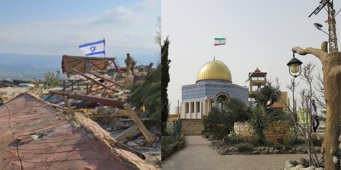 الجيش الإسرائيلي يرفع علم بلاده في "حديقة إيران" على ركام "قاسم سليماني"