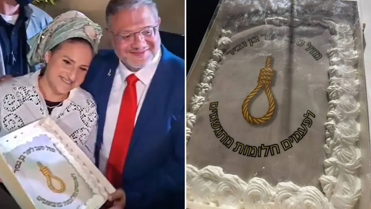 بكاتو عليه صورة مشنقة.. زوجة بن غفير تحتفل بعيد ميلاده